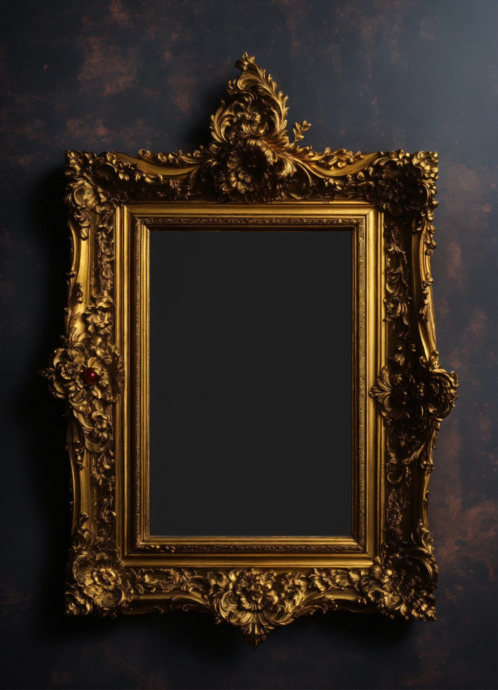 Empty ornate gold picture frame