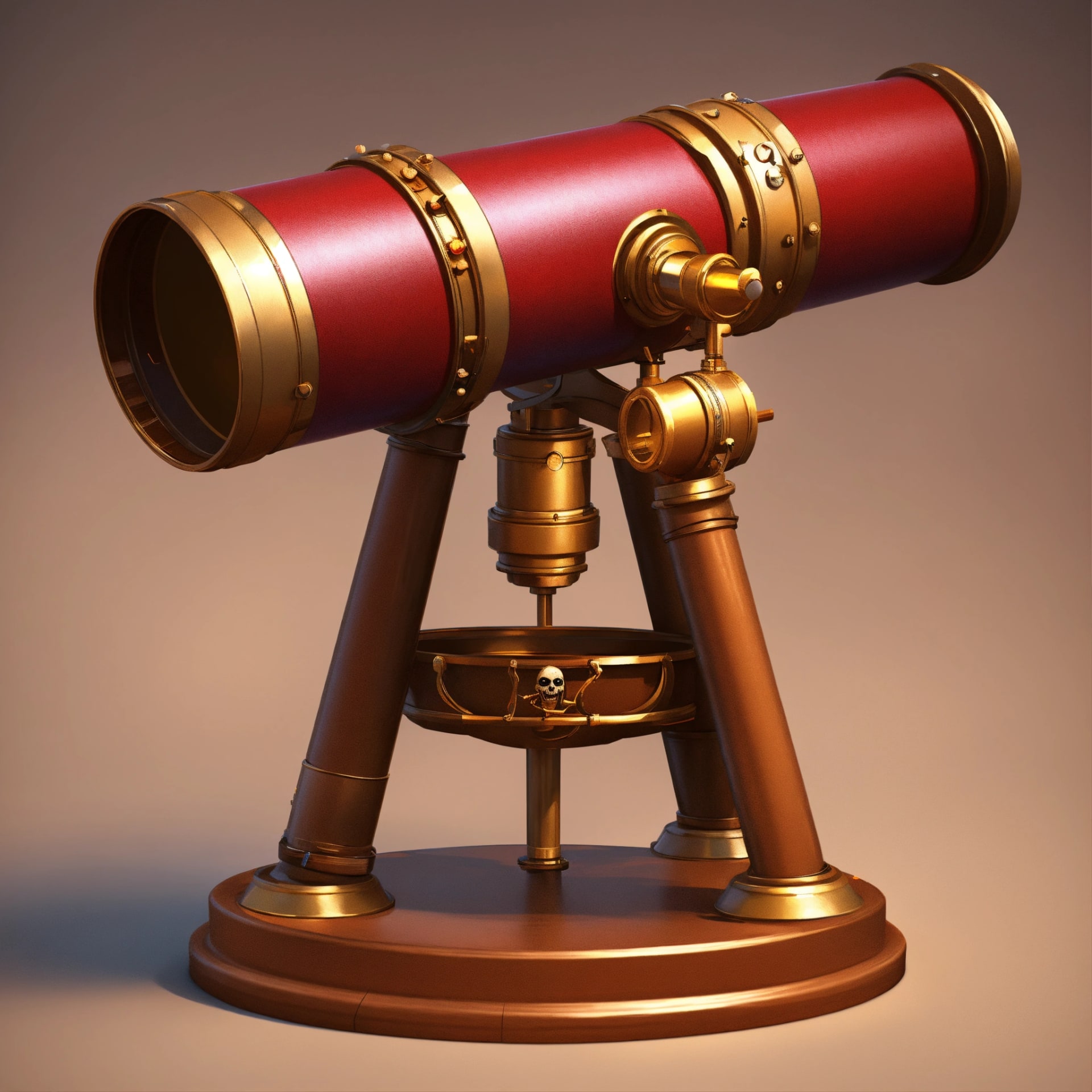 Red and gold decorative telescope on stand