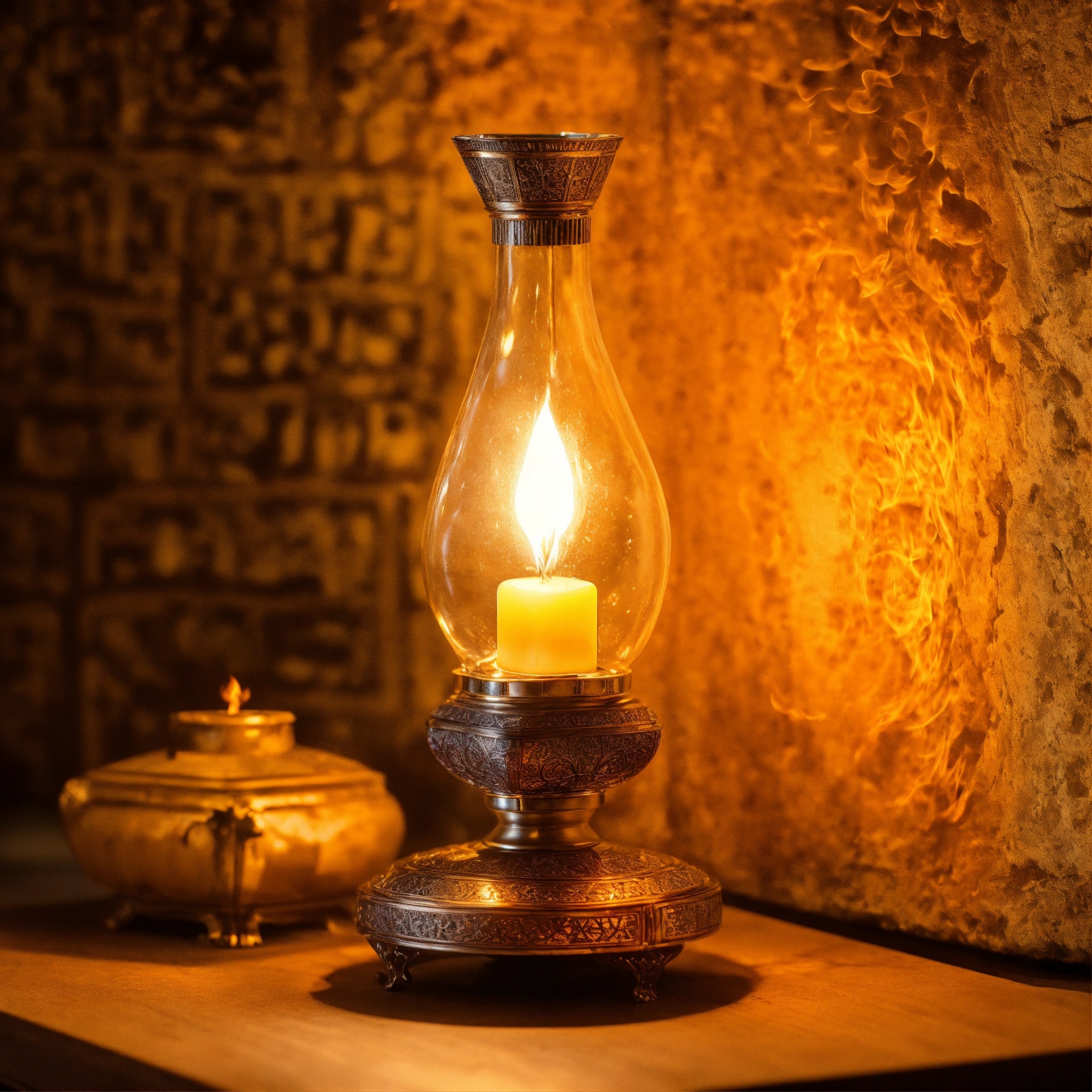 Antique oil lamp with glass chimney