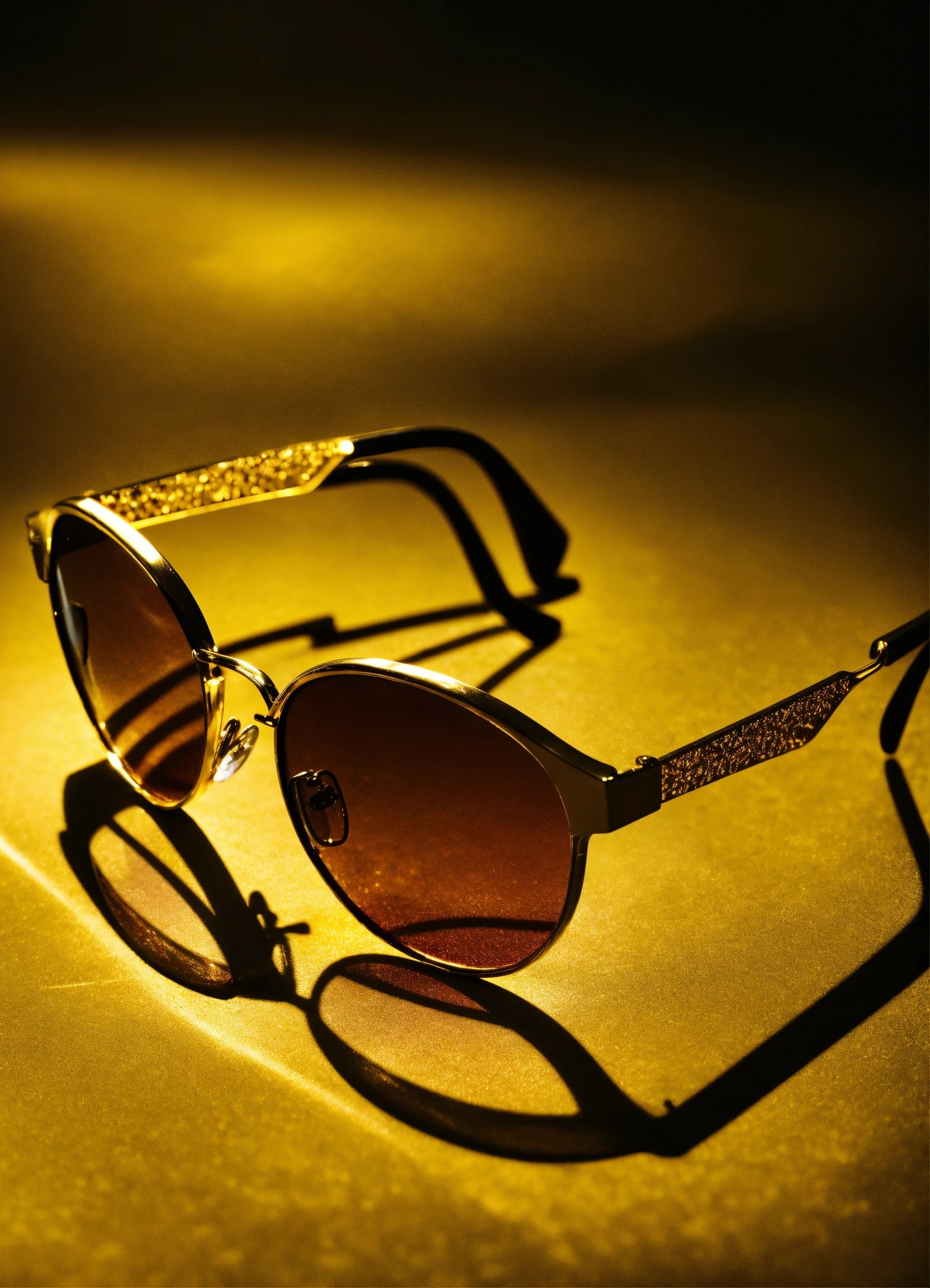 Gold round sunglasses casting shadow