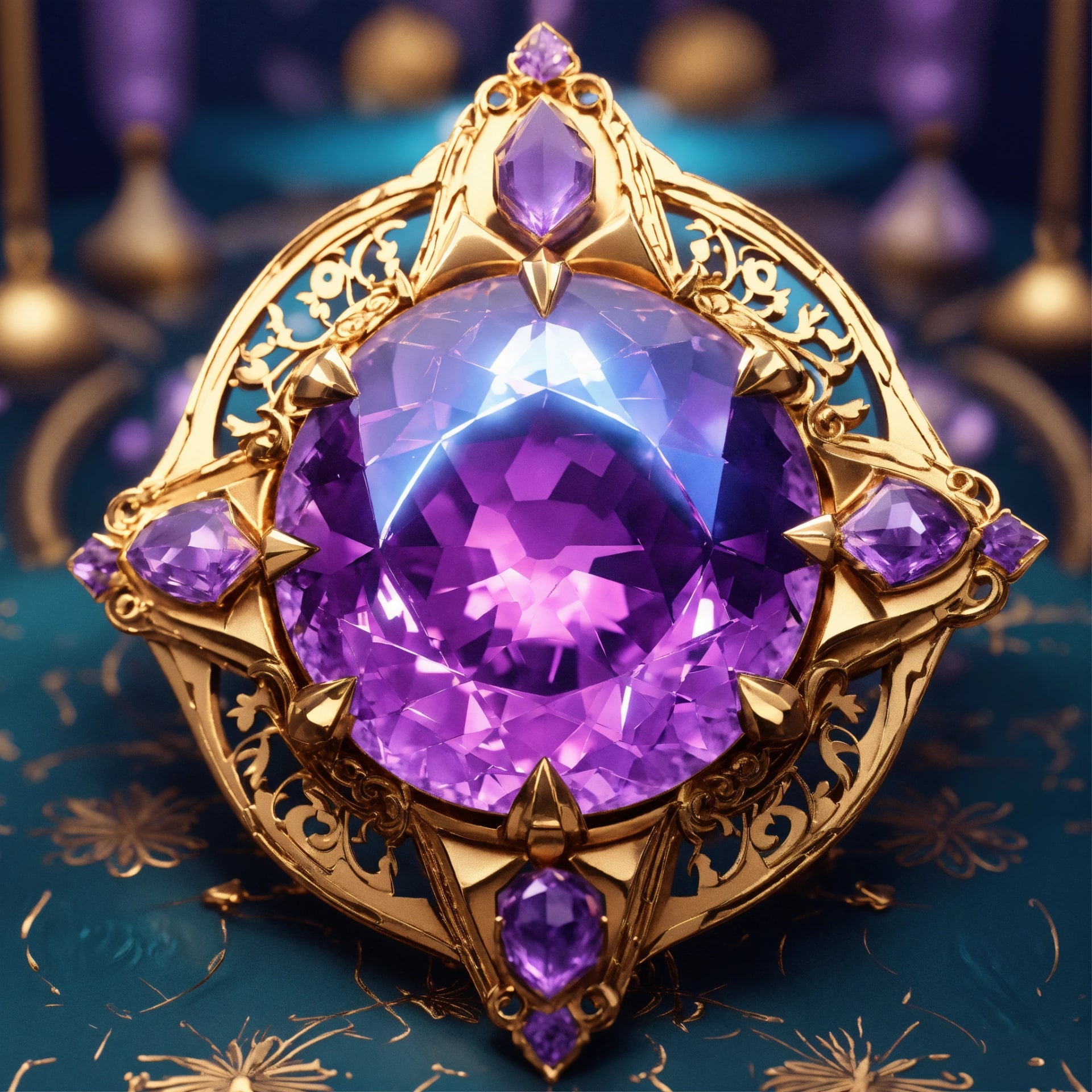 Gold brooch with large purple amethyst