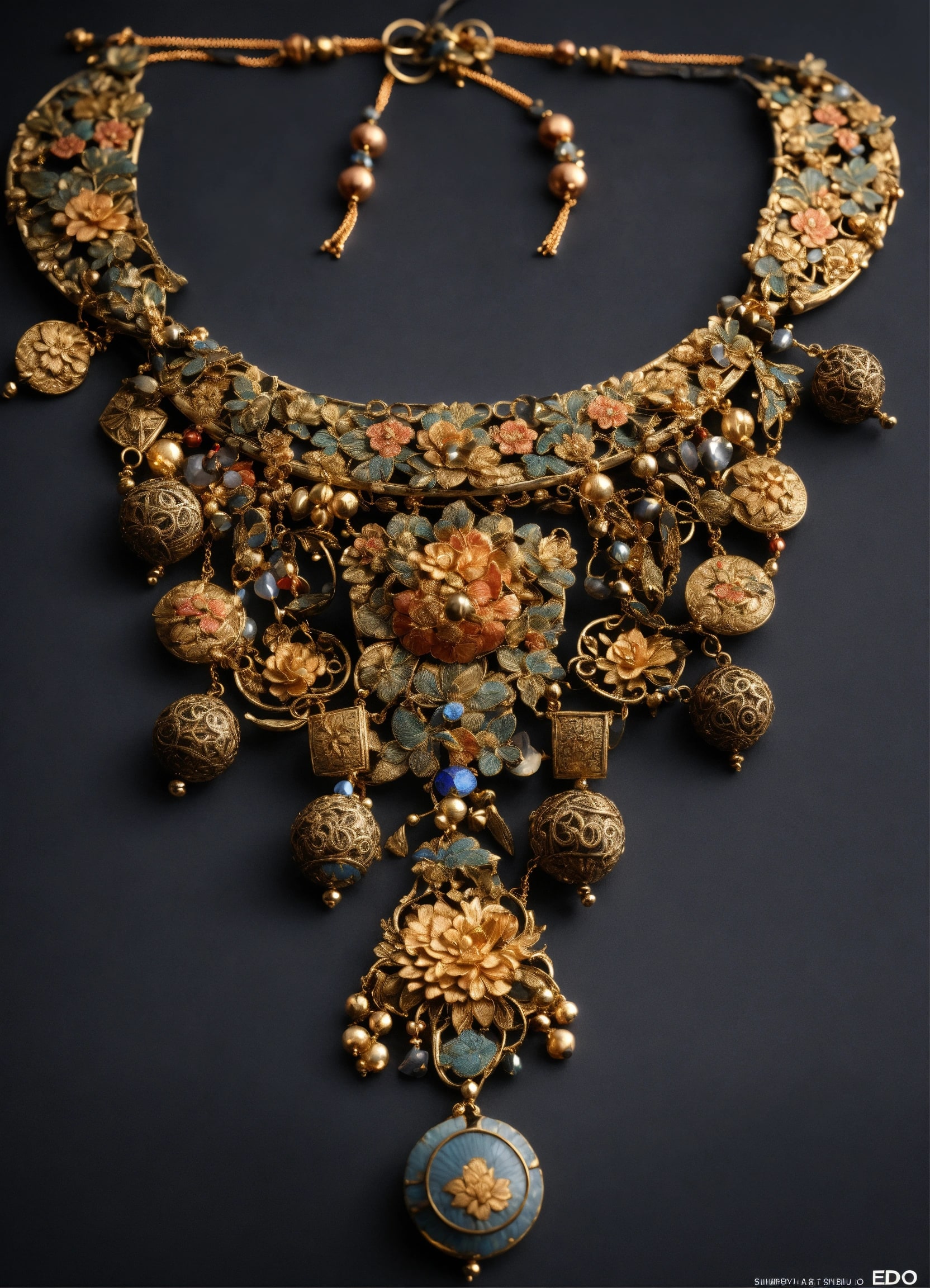 Elaborate gold and enamel floral necklace